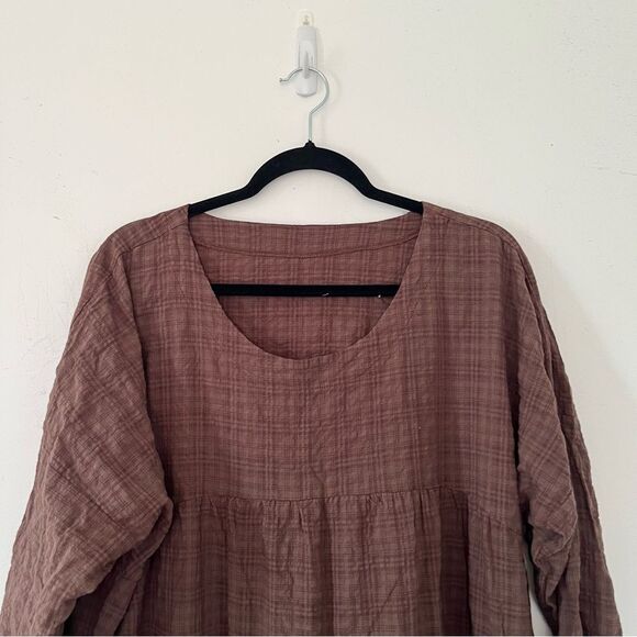 Cottagecore Brown Plaid Long Sleeve Hi/Lo Asymmetrical Hem Magic Maxi Dress - Picture 3 of 10